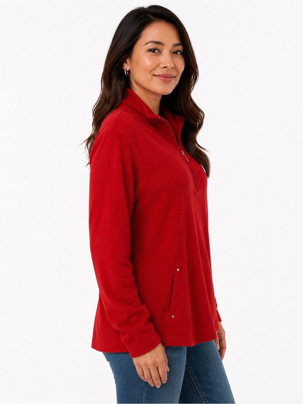 Karen Scott Petite XL Red Quarter Zip Mock Neck Cotton Knit Top NWT - Picture 3 of 11